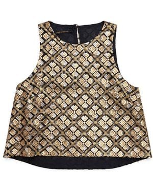 Greek Archaic Kori Sleeveless Embroidered Cotton Top - Natural