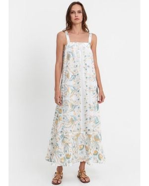Greek Archaic Kori Floral Embroidered Midaxi Dress - White