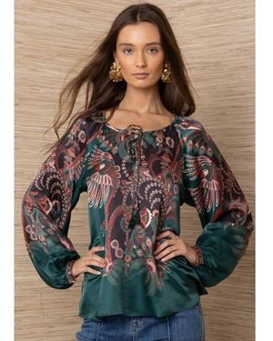 Hale Bob Paisley Printed Long Sleeve Blouse - Blue