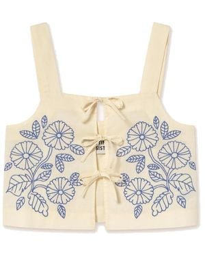 The Tiny Big Sister Embroidered Tie Vest Top - Natural