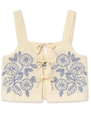 The Tiny Big Sister Embroidered Tie Vest Top - Natural