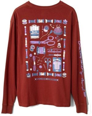 Damson Madder Sewing Tin Long Sleeve Graphic Tee - Red
