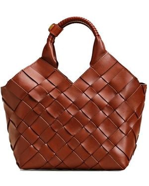Cala & Jade Misu Leather Woven Shoulder Bag - Red