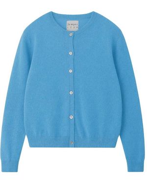 Jumper 1234 Plain Crew Cashmere Cardigan - Blue