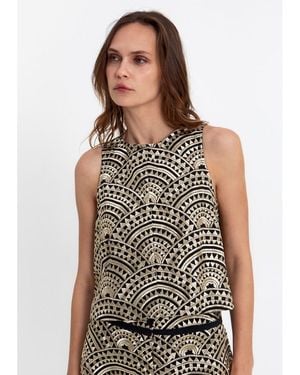 Greek Archaic Kori Sleeveless Embroidered Cotton Top - Grey