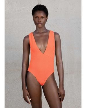 Sorbet Island Ariel Crinkle V-Neck Swimsuit - Grey