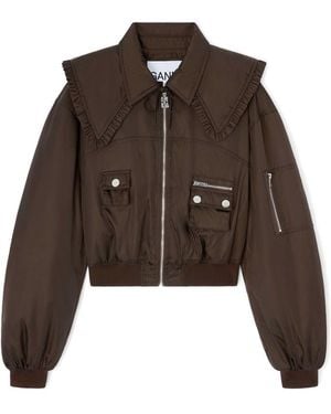 Ganni Duchesse Bomber Jacket - Brown