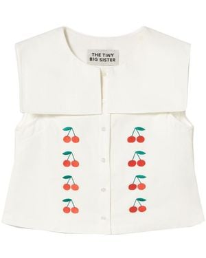 The Tiny Big Sister Cherries Cotton Top - White