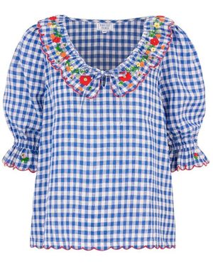 Pink City Prints Ava Linen Top - Blue