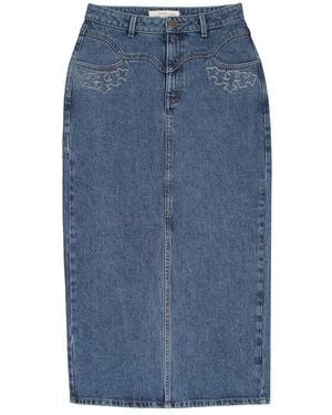 seventy + mochi Embroidered Mia High Waisted Denim Skirt - Blue