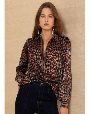 Hale Bob Geometric Print Silk Shirt - Black
