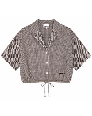 Ganni Check Cropped Bowling Shirt - Grey
