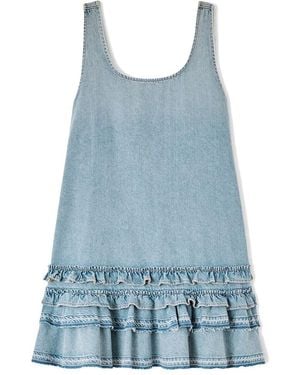 Ganni Denim Frill Mini Dress - Blue