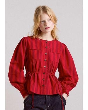 Damson Madder Charlize Organic Cotton Blouse - Red