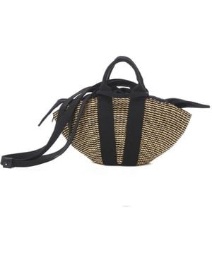 Muuñ Mini Sophie Hstripe Straw Bag - Black