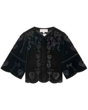 FABIENNE CHAPOT Roarie Velvet Tie Front Top - Black