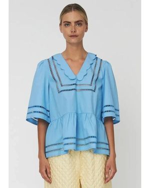 Stella Nova Scalloped Edge Collar Top - Blue