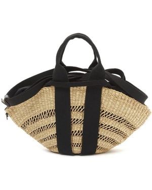 Muuñ Mini Sophie Lace Straw Bag - Black