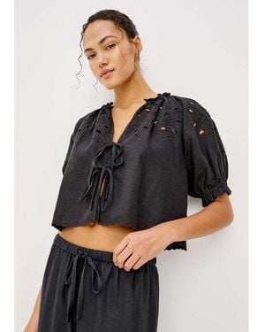 Rails Lizbeth Embroidered Linen Top - Black
