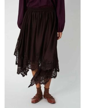 Stella Nova Asymetric Lace Trimmed Skirt - Black