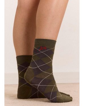 Damson Madder 2 Pack Argyle Socks - Brown