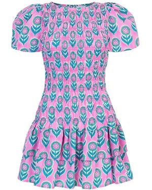 Pink City Prints Nova Mini Organic Cotton Mini Dress - Blue