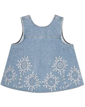 Ganni Broderie Anglaise Organic Cotton Denim Top - Blue