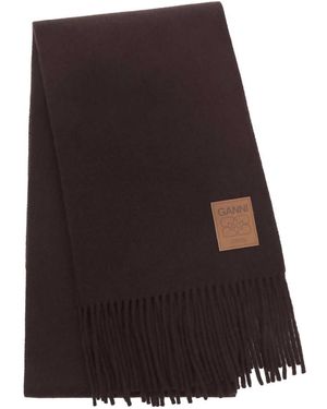 Ganni Double Face Wool Knit Scarf - Brown