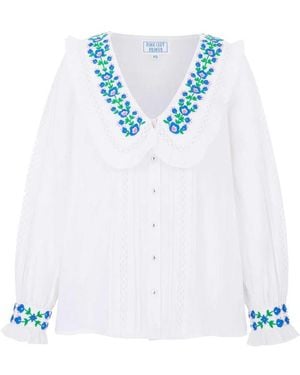 Pink City Prints Ava Cotton Embroidered Top - Blue