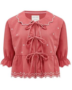 seventy + mochi Ana Tie Peplum Organic Cotton Blouse - Red