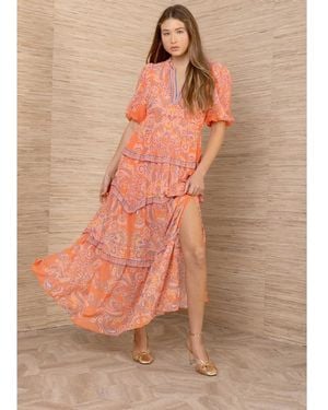 Hale Bob Paisley Boho Maxi Dress - Orange