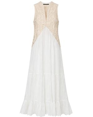 Greek Archaic Kori Sleeveless Embroidered Maxi Dress - White
