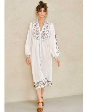 M.A.B.E Arielle Embellished Cotton Tunic Dress - Natural