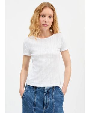 SKALL Anna Pointelle Cap Sleeve T-Shirt - White
