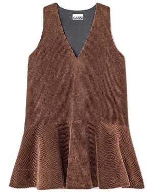 Ganni Organic Cotton Corduroy V-Neck Mini Dress - Brown