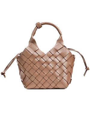 Cala & Jade Misu Mini Leather Woven Shoulder Bag - Brown