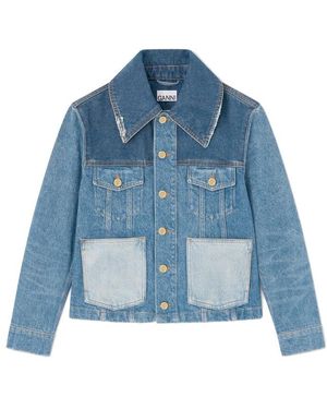 Ganni Patchwork Denim Short Jacket - Blue