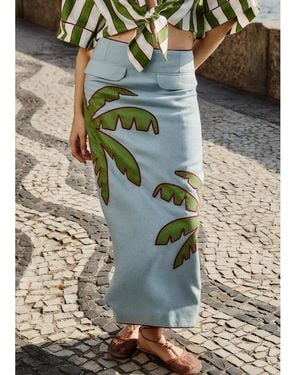 FARM Rio Palm Tree Linen Maxi Skirt - Green