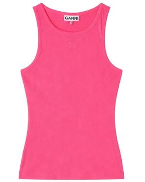Ganni Soft Cotton Rib Tank - Pink
