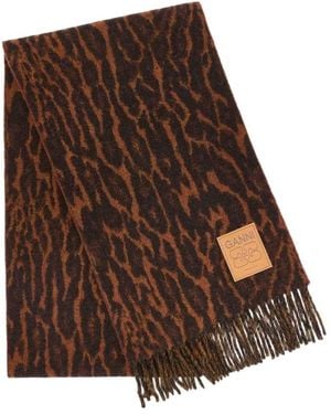 Ganni Compact Leo Wool Scarf - Brown