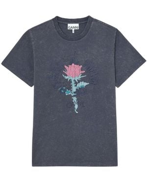 Ganni Future Jersey Embroidered Oversized T-Shirt - Blue