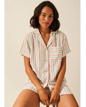 Stripe & Stare Seersucker Short Sleeve Pyjama Top - Brown