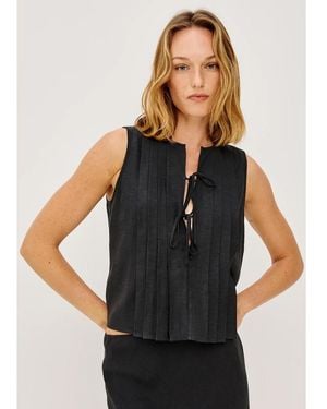 Rails Aja Pleated Tie Front Linen Top - Black