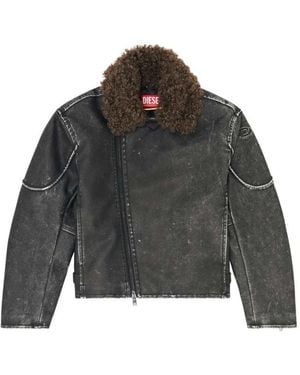DIESEL Biker Jacket With Detachable Collar - Gray