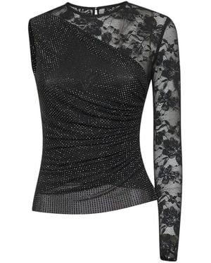 Self-Portrait One Shoulder Floral Lace Top - Black