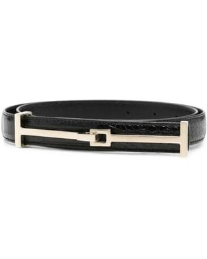 Tom Ford T-Logo Belt With Crocodile Effect - White