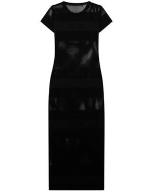 Gcds Long Mesh Dress With Logo - Black