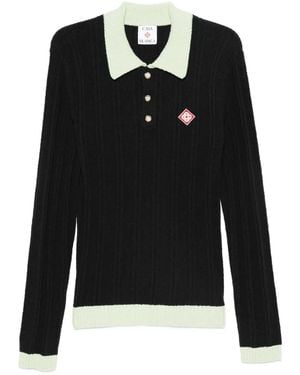 CASABLANCA Ribbed Knit Polo - Black