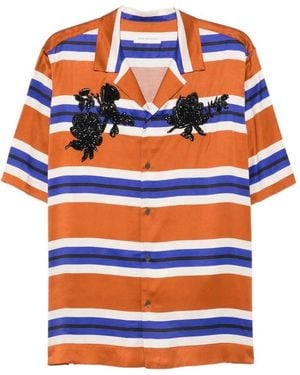 Dries Van Noten Striped Shirt Decorated With Beads - Blue