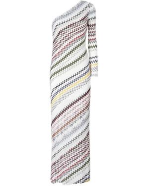 Missoni One-Shoulder Long Dress With Herringbone Pattern - White